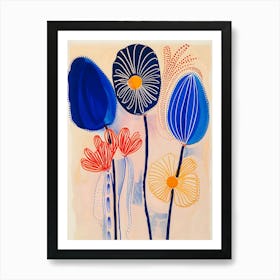 Flowers In Blue And Orange Art Print