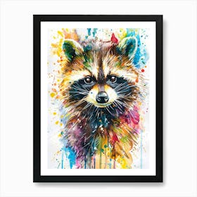 Raccoon Colourful Watercolour 4 Art Print