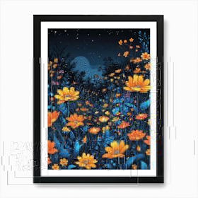 Floral Night Garden Scene (6) Art Print