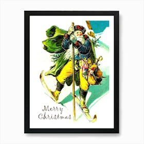 Skiing Santa Claus Wish You A Marry Christmas Art Print