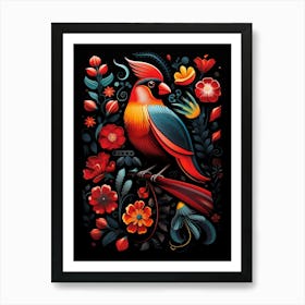 Folk Bird Illustration Northern Cardinal 1 Art Print