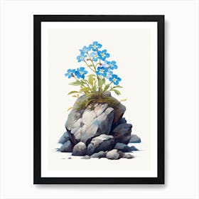 Forget Me Not Sprouting From A Rock (3) Art Print