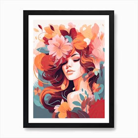 Bloom Body Art Portrait With Flowers Explosion Art Print