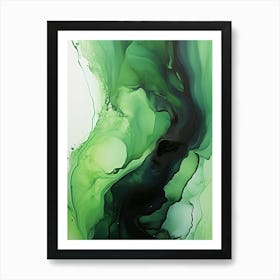 Green And Black Flow Asbtract Painting 2 Art Print