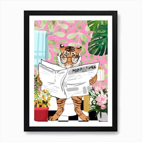 Tiger In Toilet - Funny Animal Bathroom Art Print