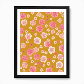 Cherry Blossom Floral Print Warm Tones 1 Flower Art Print