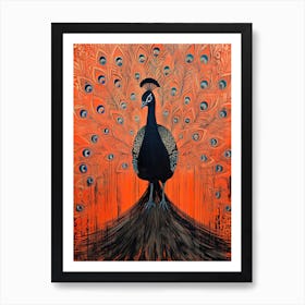 Peacock, Woodblock Animal Drawing 3 Art Print