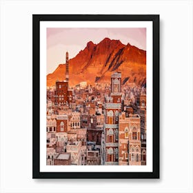 Old Town Sana A Rooftops At Sunset Art Print