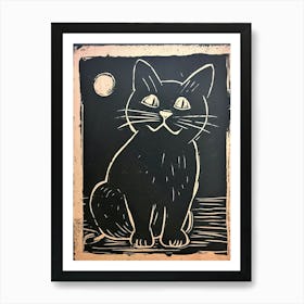 Munchkin Cat Linocut Blockprint 1 Art Print