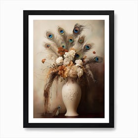 Peacock Flower, Autumn Fall Flowers Sitting In A White Vase, Farmhouse Style 2 Art Print