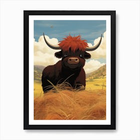 Cute Black Bull In The Grass Art Print