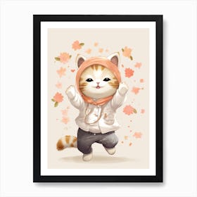 Kawaii Cat Drawings Dancing 3 Art Print