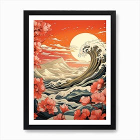 Great Wave With Daffodil Flower Drawing In The Style Of Ukiyo E 4 Art Print
