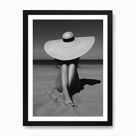 Naked Woman In Beach Summer Vintage Photography Black And White Art Print