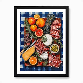 Charcuterie Board Blue Checkerboard 2 Art Print