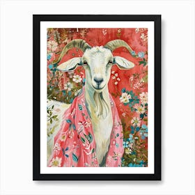 Floral Animal Painting Goat 1 Affiche