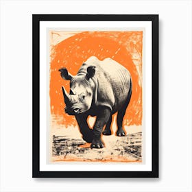 Black Rhinoceros, Woodblock Animal Drawing 4 Art Print