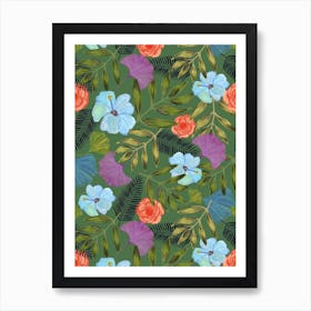 Rose Lily Leaves Art Print