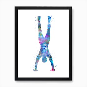 Handstand Male Gymnast In Watercolor Art Print