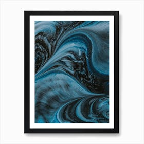 Black And Blue Swirls 1 Art Print