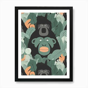 Gorilla Art With Bananas Cartoon Illustration 3 Art Print