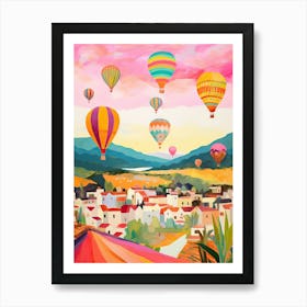 Hot Air Ballons In Capodoccia Turkey Travel Painting Housewarming Colourful Art Print