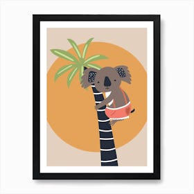 Koala In Tree Neutral Nursery Beige Kids Poster