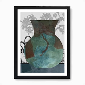 Abstract Still Life With Urn, Teal, Collage No.12923-04 Art Print