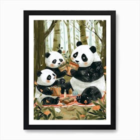 Giant Panda Family Picnicking In The Woods Storybook Illustration 1 Art Print