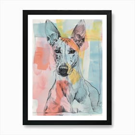 Pastel Watercolour Ibizan Hound Dog Line Illustration 4 Art Print