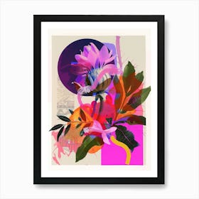 Amaranth 1 Neon Flower Collage Art Print