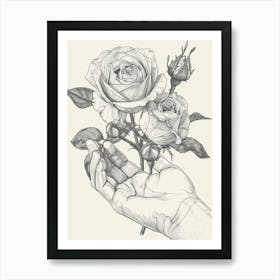 Rose In A Hand Line Drawing 1 Art Print