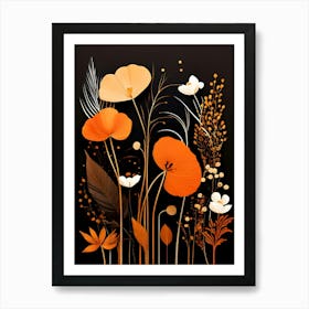 Orange Flowers On Black Background 1 Art Print