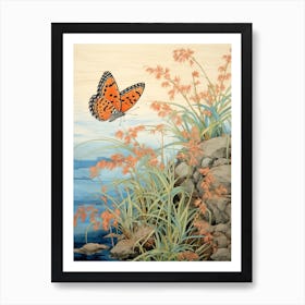 Butterflies In The Grass Japanese Style Painting 2 Art Print