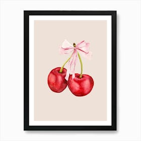 Coquette Cherries & Pink Bow - 2 - Neutral Art Print