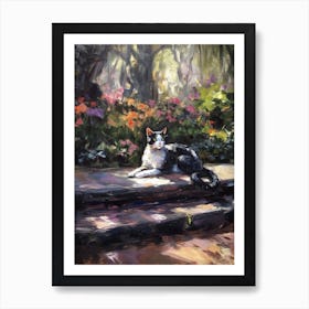 Painting Of A Cat In Central Park Conservatory Garden, Usa In The Style Of Impressionism 01 Art Print