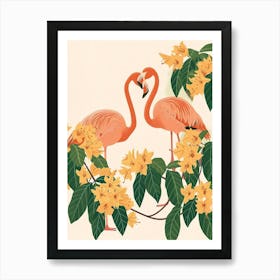 Andean Flamingo And Bougainvillea Minimalist Illustration 1 Art Print