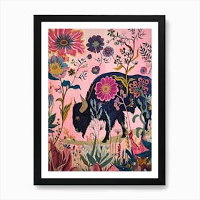 Floral Animal Painting Buffalo 4 Art Print