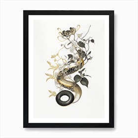 Vine Snake Gold And Black Art Print