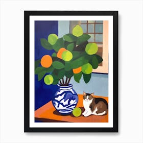 A Painting Of A Still Life Of A Hydrangea With A Cat In The Style Of Matisse 1 Art Print