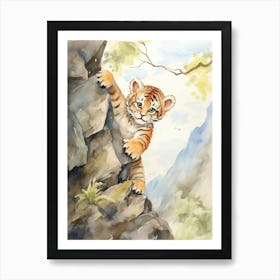 Tiger Illustration Rock Climbing Watercolour 4 Art Print