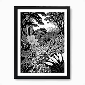 Royal Tasmanian Botanical Gardens, Australia Linocut Black And White Vintage Art Print