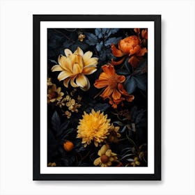 Flowers On A Black Background i Art Print