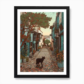 Painting Of Cape Town With A Cat In The Style Of William Morris 4 Art Print