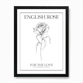 English Rose Black And White Line Drawing 22 Poster Art Print
