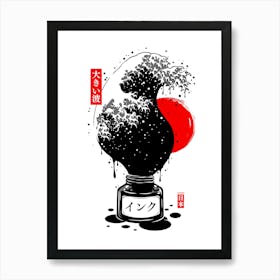 Black Kanagawa's wave Japanese Ink Art Print