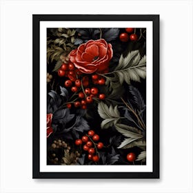 Poinsettia On Black Background Art Print