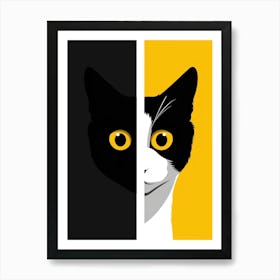 Black And Yellow Cat Art Print