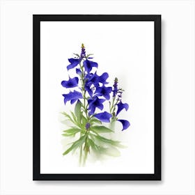 Blue Lobelia Wildflower Watercolour 2 Art Print