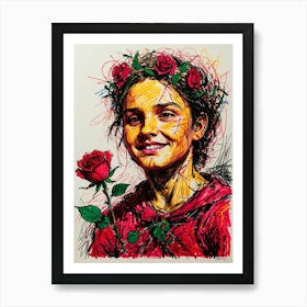 'A Girl With Roses' Art Print